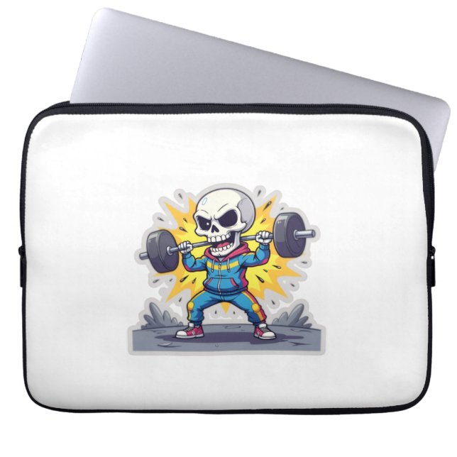 Capa Para Notebook “Cute Cartoon Skeleton Weightlifter • Funny Gym Ba (Frente)
