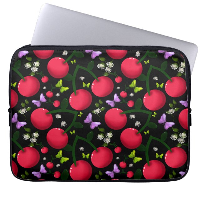 Capa Para Notebook Cute Cherry Butterfly Pattern, Glossy Kawaii Fruit (Frente)