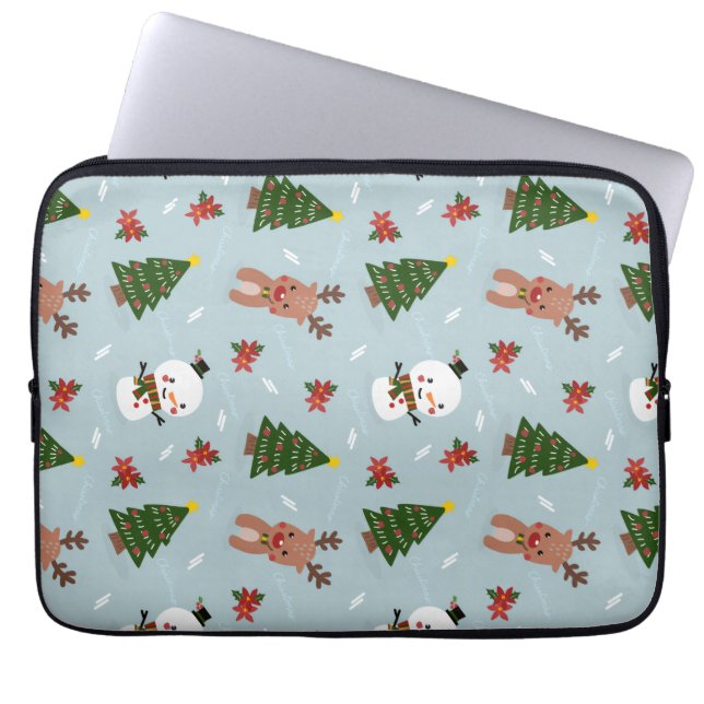 Capa Para Notebook Cute Christmas Pattern | Snowman, Reindeer & Tree  (Frente)