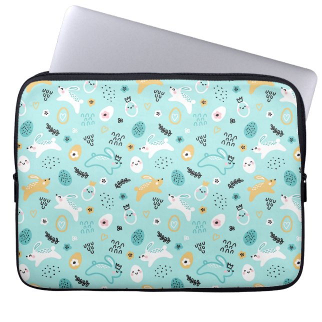 Capa Para Notebook Cute Easter Bunny Pattern Kawaii Rabbits Eggs  (Frente)