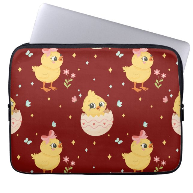 Capa Para Notebook Cute Easter Chick with Pink Bow Seamless Pattern  (Frente)