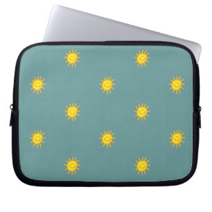 Capa Para Notebook Cute Feliz Rosto Sol Brilho Padrão Azul Moderno