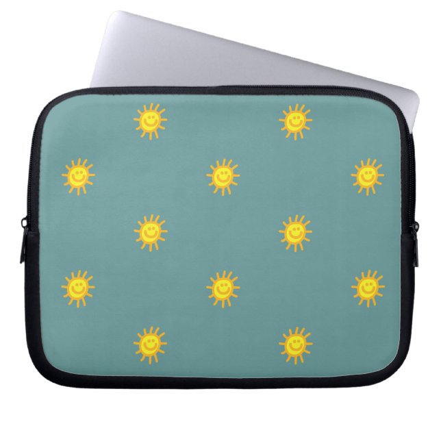 Capa Para Notebook Cute Feliz Rosto Sol Brilho Padrão Azul Moderno (Frente)