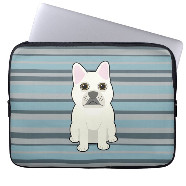Capa Para Notebook Cute French Bulldog Blue Striped (Frente)
