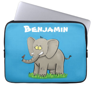 Capa Para Notebook Cute funny elephant with bird on trunk cartoon