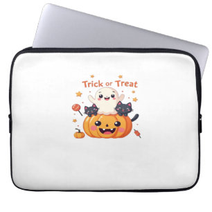 Capa Para Notebook Cute Halloween - Fantasma Kawaii e Gatos Pretos Au