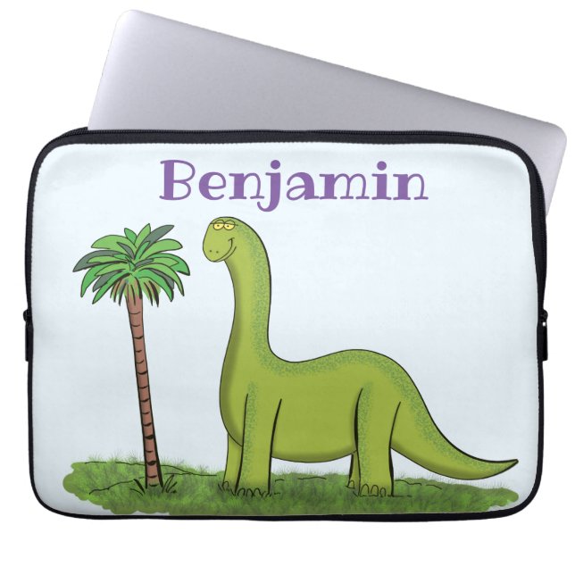 Capa Para Notebook Cute happy green brontosaurus dinosaur cartoon (Frente)