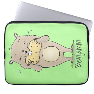 Capa Para Notebook Cute happy smiling hamster with peanut cartoon