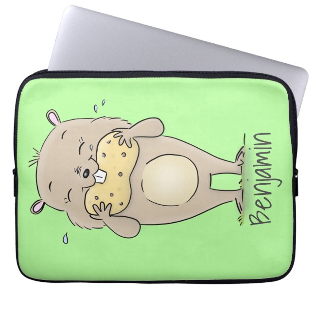 Capa Para Notebook Cute happy smiling hamster with peanut cartoon (Frente)