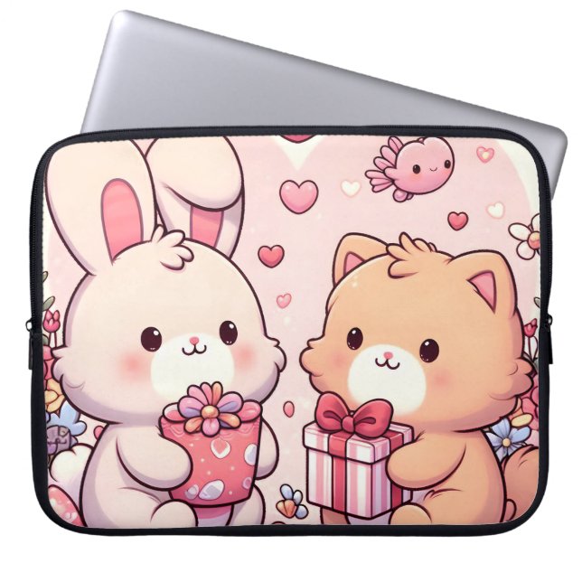Capa Para Notebook Cute Kawaii Valentine Bunny Bear Love Gift (Frente)