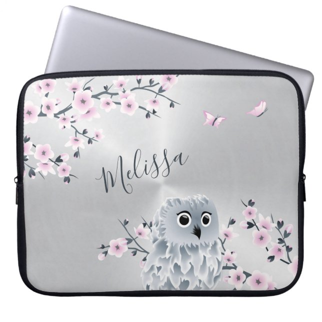 Capa Para Notebook Cute Owl Pink Silver Monogram (Frente)