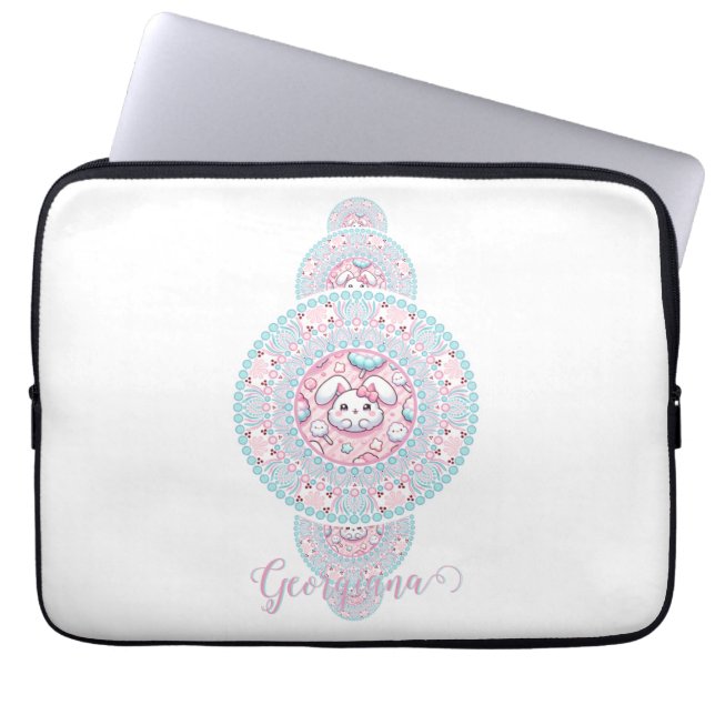 Capa Para Notebook Cute Personalizado Kawaii Bunny Mandala Ornamental (Frente)