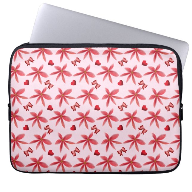 Capa Para Notebook Cute Red Floral Heart Pattern Seamless Girly  (Frente)
