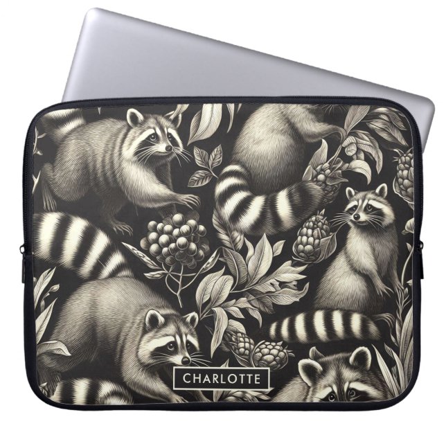 Capa Para Notebook Cute Vintage Racoon Seamless (Frente)