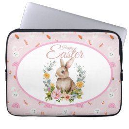 Capa Para Notebook Cute Watercolor Bunny Floral Wreath Easter