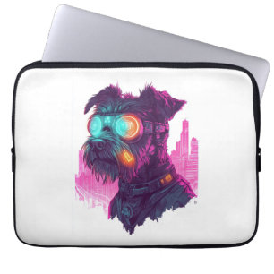 Capa Para Notebook Cyberpunk Schnauzer - Cão Neon Futurístico