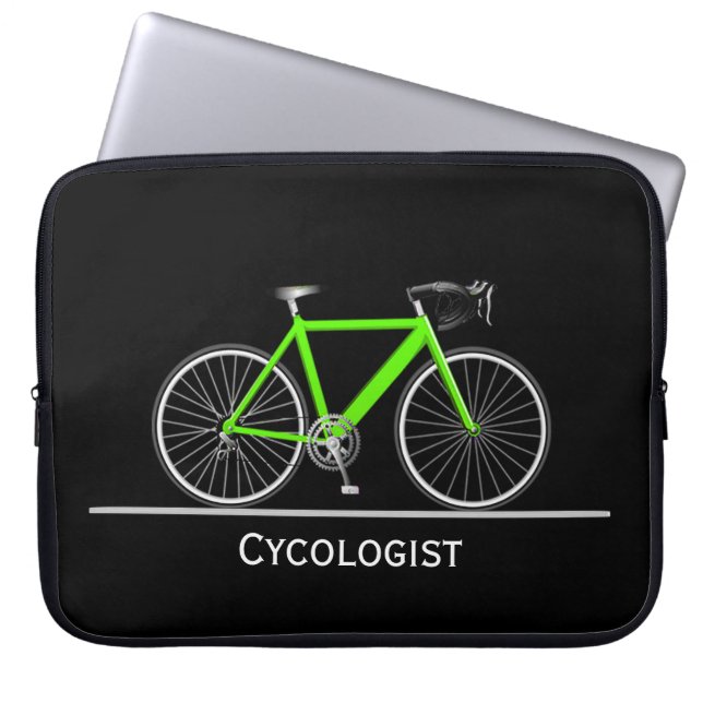 Capa Para Notebook Cycologist Neon Green Bike em preto (Frente)