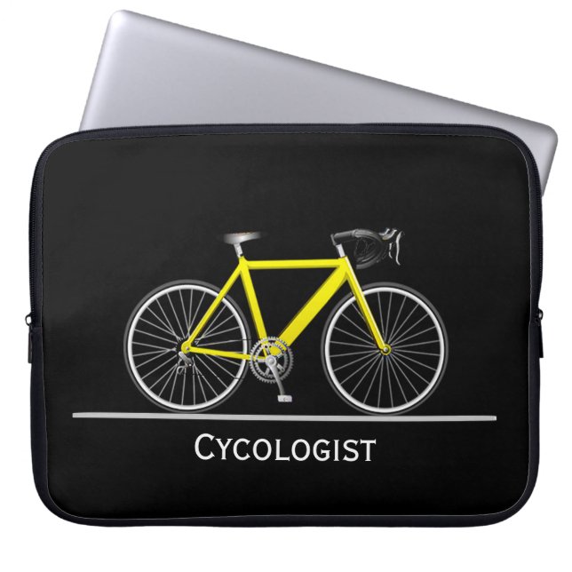 Capa Para Notebook Cycologist Yellow Bike em Preto (Frente)