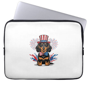 Capa Para Notebook Dachshund Patriótico Fogos de Artifício Arte Vetor