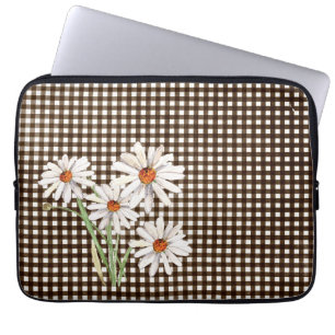 Capa Para Notebook Daisies Em Brown Gingham