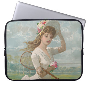 Capa Para Notebook Dama do Tênis Vitoriana com Chapéu Florido Antigo