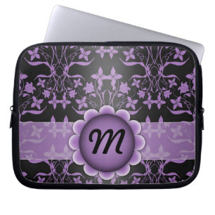 Capa Para Notebook Damasco de Monograma Roxo e Preto