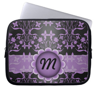 Capa Para Notebook Damasco de Monograma Roxo e Preto