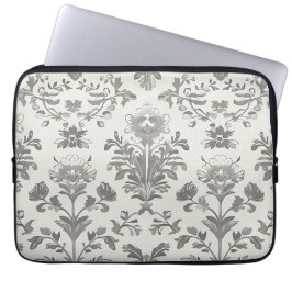 Capa Para Notebook Damasco Floral Branco Vitoriano Vintage