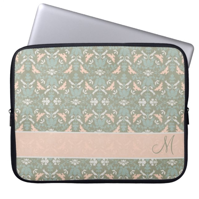 Capa Para Notebook Damasco floral elegante do monograma (Frente)