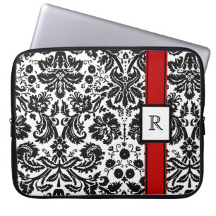 Capa Para Notebook Damasco floral preto vermelho do monograma feito