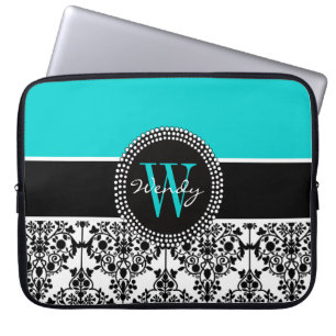 Capa Para Notebook Damasco inicial personalizado do preto do Aqua