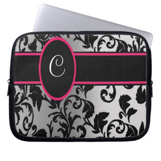 Capa Para Notebook Damasco preto & de prata com preto e rosa