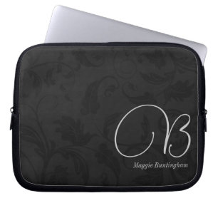 Capa Para Notebook Damasco preto monograma de 10"