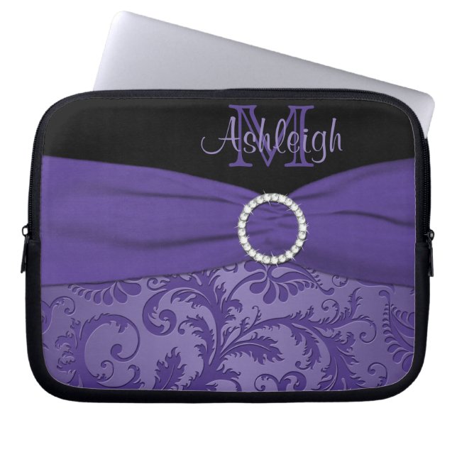 Capa Para Notebook Damasco preto roxo com a bolsa de laptop da fita (Frente)