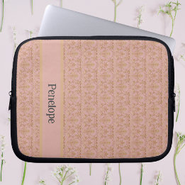 Capa Para Notebook Damasco rosa e Dourado personalizado