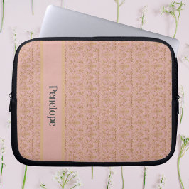 Capa Para Notebook Damasco rosa e Dourado personalizado