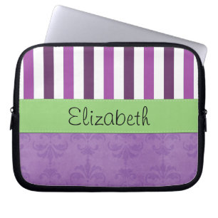 Capa Para Notebook Damasco Roxo, Stripes Roxas, Stripes Rachadas, Seu