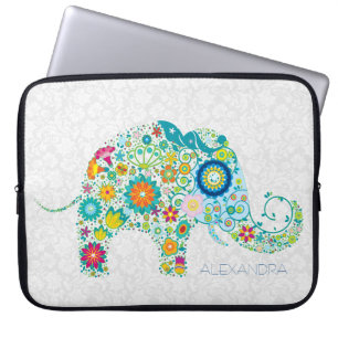 Capa Para Notebook Damascos Florais Brancos Elefante Floral Colorida