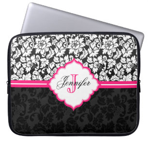 Capa Para Notebook Damascos Florais Pretos, Brancos e Rosa