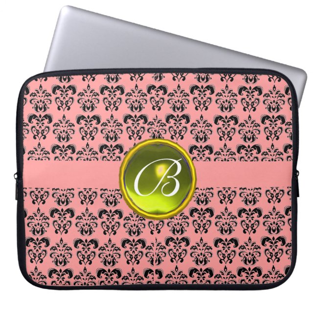 Capa Para Notebook DAMASK GEM STONE MONOGRAMA cor-de-rosa preto (Frente)