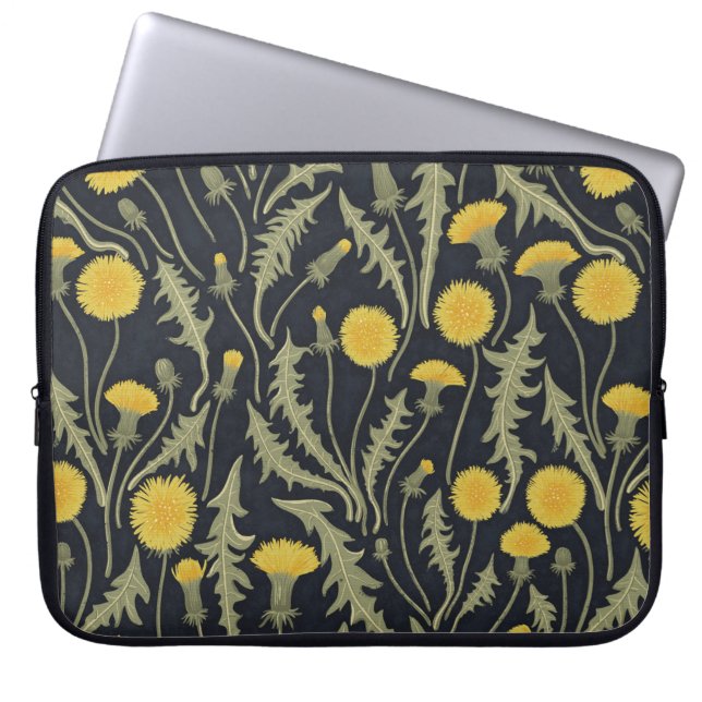 Capa Para Notebook Dandeliões, verdes, amarelos e negros (Frente)