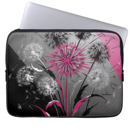 Capa Para Notebook Dandelions Pink Black White Electronics laptop bag