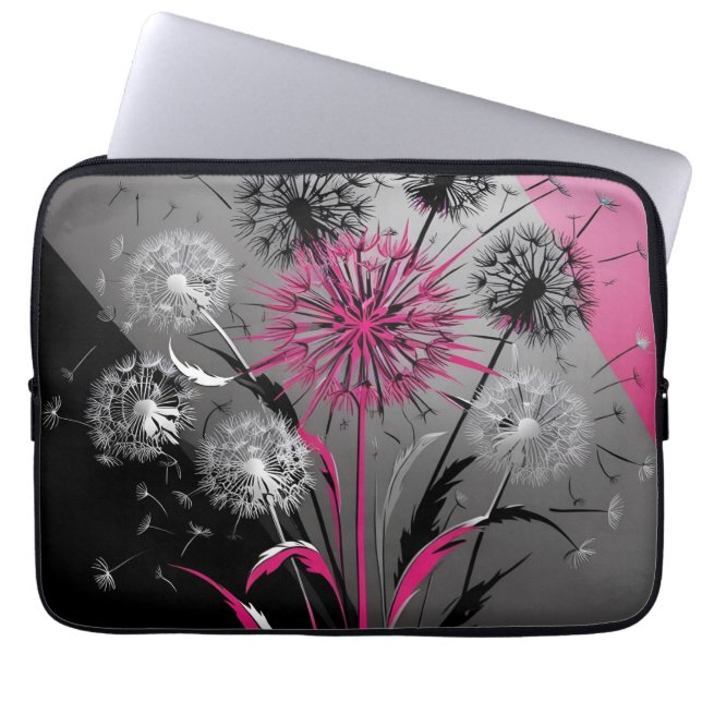 Capa Para Notebook Dandelions Pink Black White Electronics laptop bag (Frente)