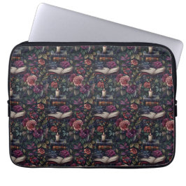Capa Para Notebook Dark Academia Vintage Floral, Aves e Livros