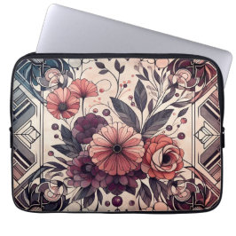 Capa Para Notebook Dark Romance Burgundy Art Deco Floral Summer