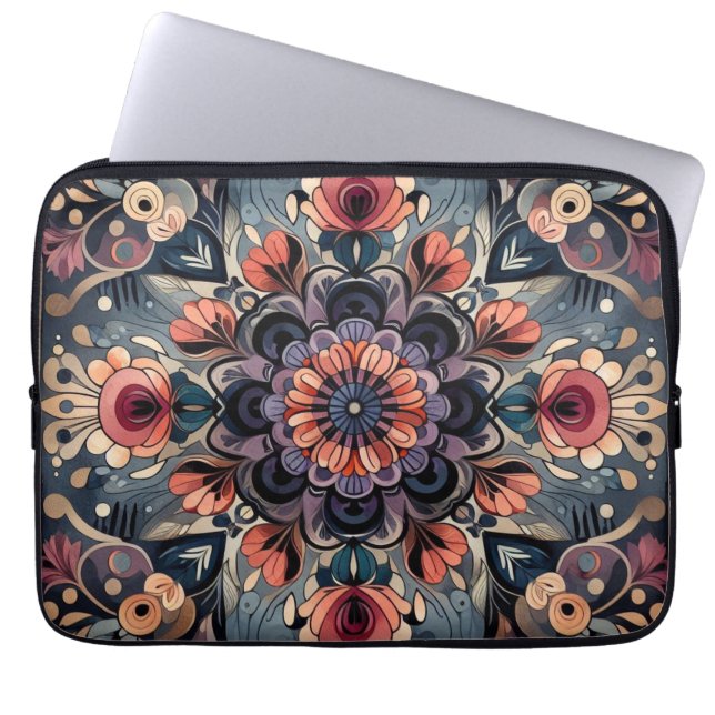 Capa Para Notebook Dark Romance Burgundy Art Deco Floral Summer (Frente)