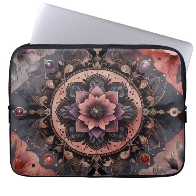 Capa Para Notebook Dark Romance Burgundy Art Deco Floral Summer (Frente)