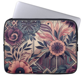 Capa Para Notebook Dark Romance Burgundy Art Deco Floral Summer