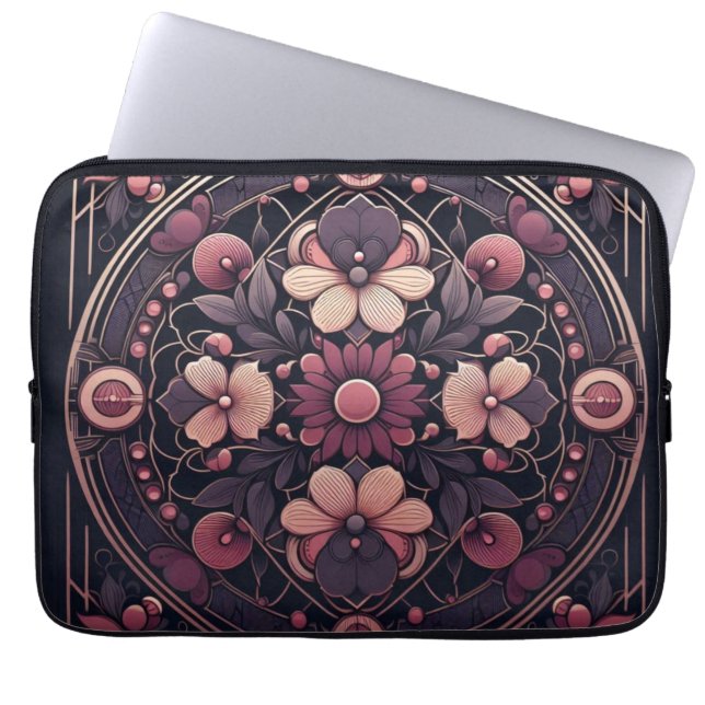 Capa Para Notebook Dark Romance Burgundy Art Deco Floral Summer (Frente)