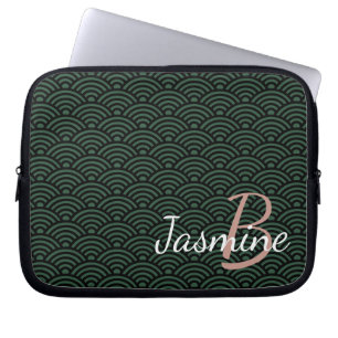 Capa Para Notebook Deco e monograma clássicos de onda verde japonesa